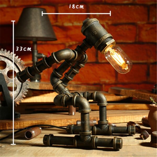 Creative Iron Tube Edison Led Table Light Fixtures Industry Loft Vintage Decor Lamp Coffee Bar Water Pipe Robot Retro Table Lamp
