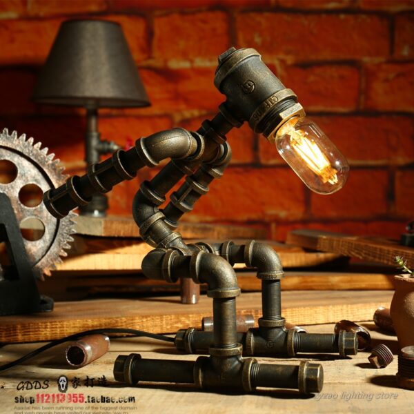 Creative Iron Tube Edison Led Table Light Fixtures Industry Loft Vintage Decor Lamp Coffee Bar Water Pipe Robot Retro Table Lamp