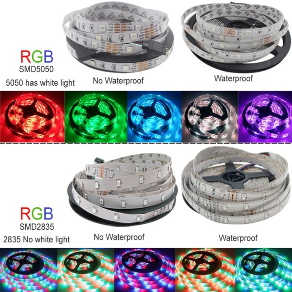 LED Strip Light RGB 5050 SMD 2835 Flexible Ribbon Tape Diode DC 12V+ Remote Control +Adapter