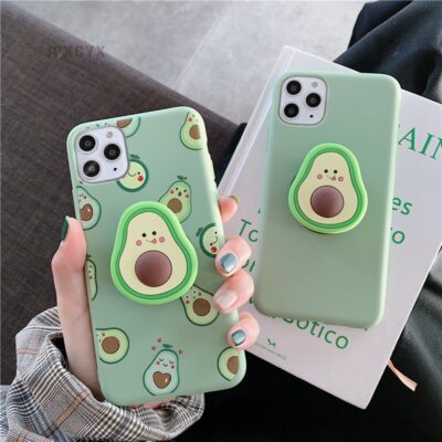 3D Luxury cute cartoon fruit avocado Soft silicone phone case for iphone X XR XS 11 Pro Max 6S 7 8 plus Holder cover gift coque