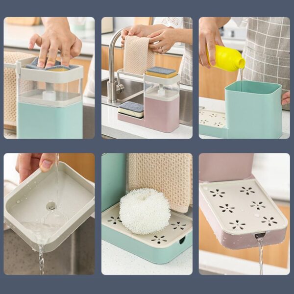 MULTI-FUNCTION DISH SOAP DISPENSER 2-in-1 Sponge Towel Shelf Organizer