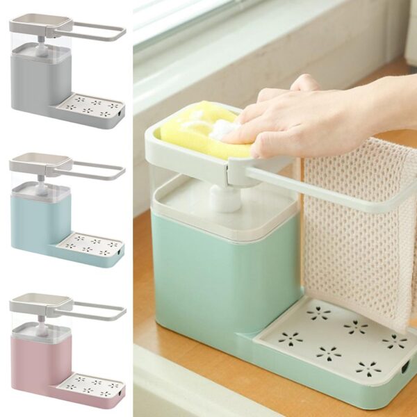 MULTI-FUNCTION DISH SOAP DISPENSER 2-in-1 Sponge Towel Shelf Organizer