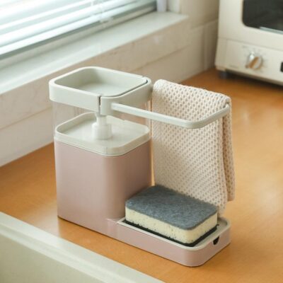 MULTI-FUNCTION DISH SOAP DISPENSER 2-in-1 Sponge Towel Shelf Organizer