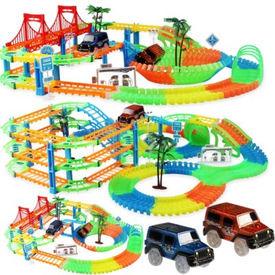 2019 Railway Magical Racing Track Play Set Educational DIY Bend Flexible Race Track Electronic Flash Light Car Toys For children
