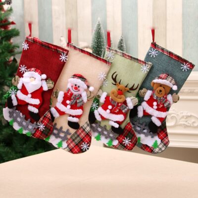 Santa Stocking Sock Candy Bags Christmas Tree Ornamets Pendants Linen Gift Bag For Children Fireplace Hanging Decor Party Supply