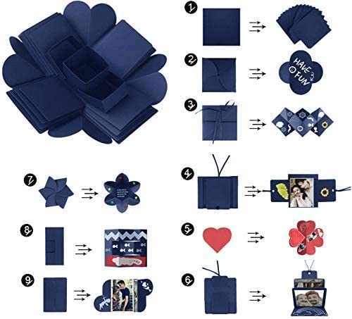 DIY Explosion Box Set,Creative Explosion Gift Box-Love Memory,Scrapbook,Photo Album Gift Box for Birthday Valentine's Day Anniversary Wedding Christmas Festival (Blue)