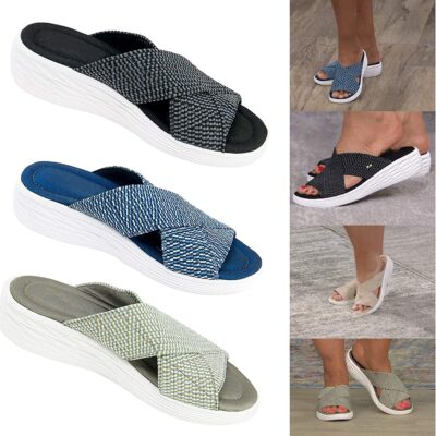 Product up-gradation-Stretch Cross Orthotic Slide Sandals