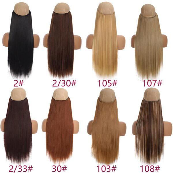 60cm Women Fish Line Hair Extensions Brown Blonde Natural Wavy Long High Tempreture Fiber Synthetic Hairpiece