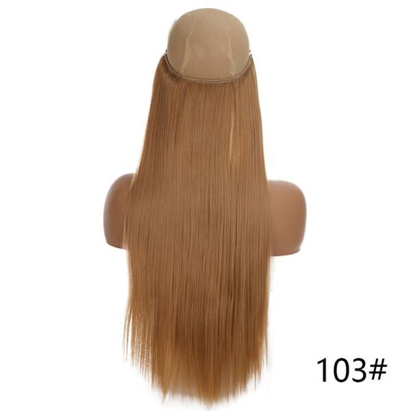 60cm Women Fish Line Hair Extensions Brown Blonde Natural Wavy Long High Tempreture Fiber Synthetic Hairpiece