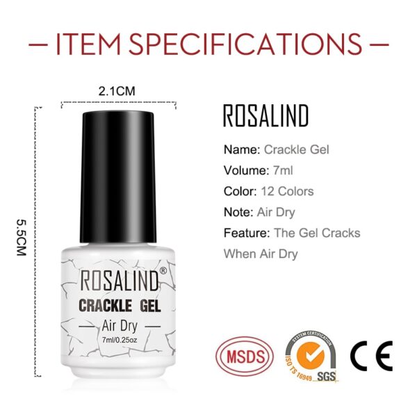 ROSALIND Crack Gel Nail Polish of Nail Varnish Hybrid Crackle Color Base Manicure Set for UV Led Semi Permanent Base Top Coat