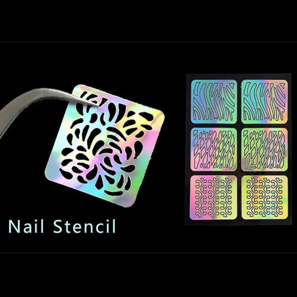 144Tips 24Sheets Laser Nail Art Hollow Stickers Nail Vinyls 3D Image Transfer Guide Stencil Set Irregular Pattern Mixed Decals
