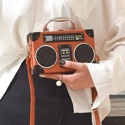 Retro radio box style pu leather ladies handbag shoulder bag chain purse women's crossbody messenger bag flap