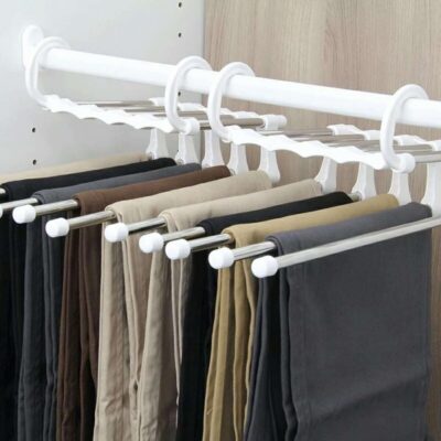 Multi-functional 5 in 1 Trouser Storage Rack Adjustable Pants Tie Storage Shelf Closet Organizer Stainless Steel Clothes Hanger