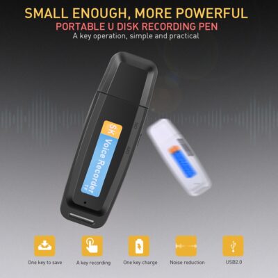 U-Disk Digital Audio Recorder TF Flash Card USB Voice Recorder Pen Mini Dictaphone Professional A Key Recording Up to 32GB