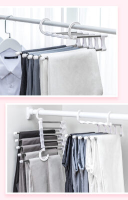 Multi-functional 5 in 1 Trouser Storage Rack Adjustable Pants Tie Storage Shelf Closet Organizer Stainless Steel Clothes Hanger