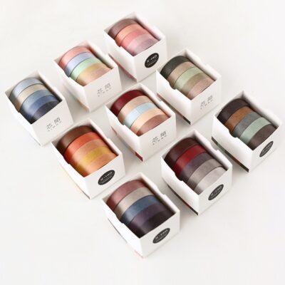 5pcs/pack Solid Color Washi Tape DIY Decorative Masking Sticky Adhesive Tape for Scrapbooking & Phone DIY Decoration