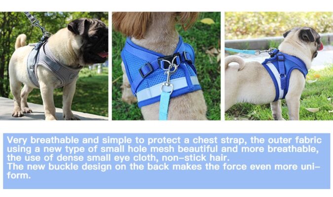 Dog Harness with Leash Summer Pet Adjustable Reflective Vest Walking Lead for Puppy Polyester Mesh Harness for Small Medium Dog