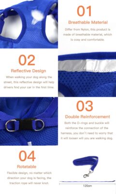 Dog Harness with Leash Summer Pet Adjustable Reflective Vest Walking Lead for Puppy Polyester Mesh Harness for Small Medium Dog