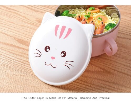 OYOURLIFE Cute Cartoon Stainless Steel Bowl Kitchen Large Soup Noodle Rice Bowl Fruit Salad Food Container Household Tableware