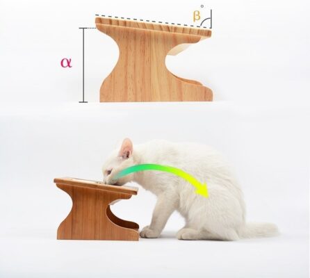 Pet wooden Tilted Feeders Pet Anti-slip Double Ceramic Bowl Cat Dish with Slope Base Lovely Pet Bowls with bamboo stand CW120