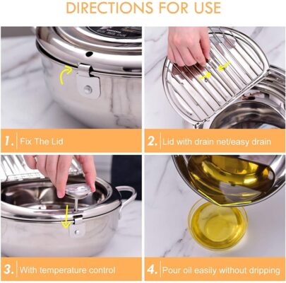 LMETJMA Japanese Deep Frying Pot with a Thermometer and a Lid 304 Stainless Steel Kitchen Tempura Fryer Pan 20 24 cm KC0405