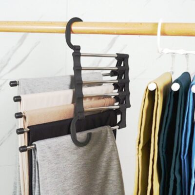 Multi-functional 5 in 1 Trouser Storage Rack Adjustable Pants Tie Storage Shelf Closet Organizer Stainless Steel Clothes Hanger