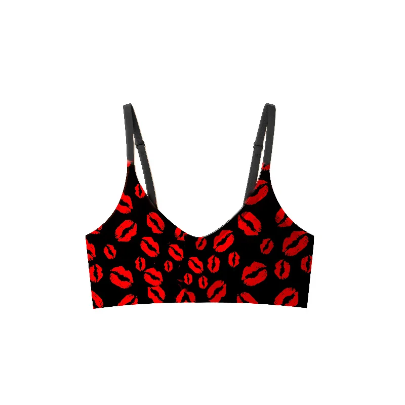 Seamless Wireless Soft-Support Bra – Red Lips Print
