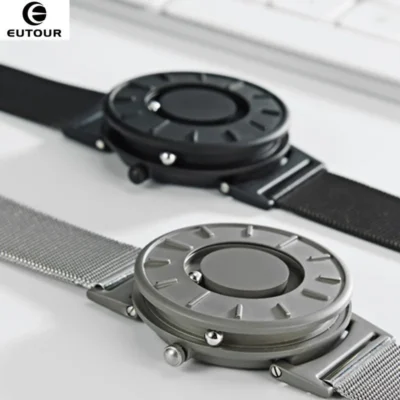 Midnight Onyx magnetic ball watch in black and silver with stainless steel mesh straps
